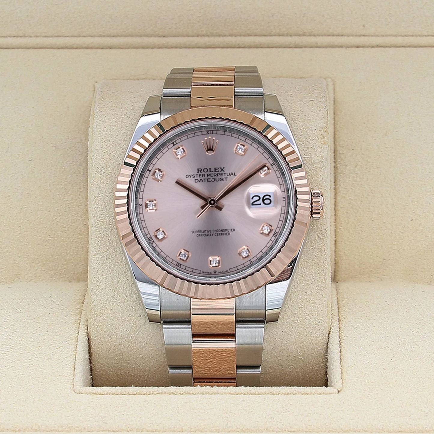 Rolex Datejust 41 Steel Rose Gold Sundust Diamond Mens Watch 126331 41mm