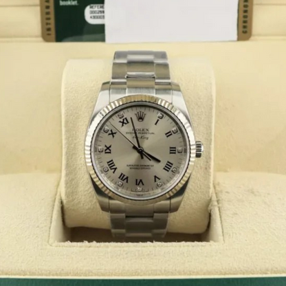 Rolex Air King Steel White Gold Silver Diamond Dial Mens Watch 114234 34mm
