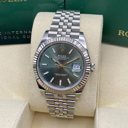 Rolex Datejust 41 Steel White Gold Mint Green Dial Mens Watch 126334 41mm
