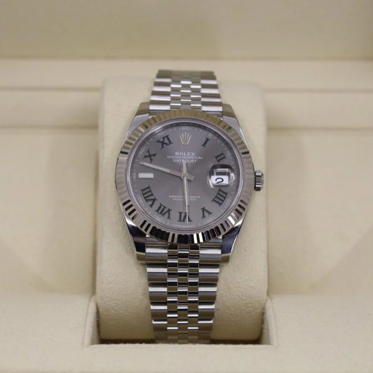 Rolex Datejust 41 Steel White Gold Wimbledon Dial Mens Watch 126334 41mm