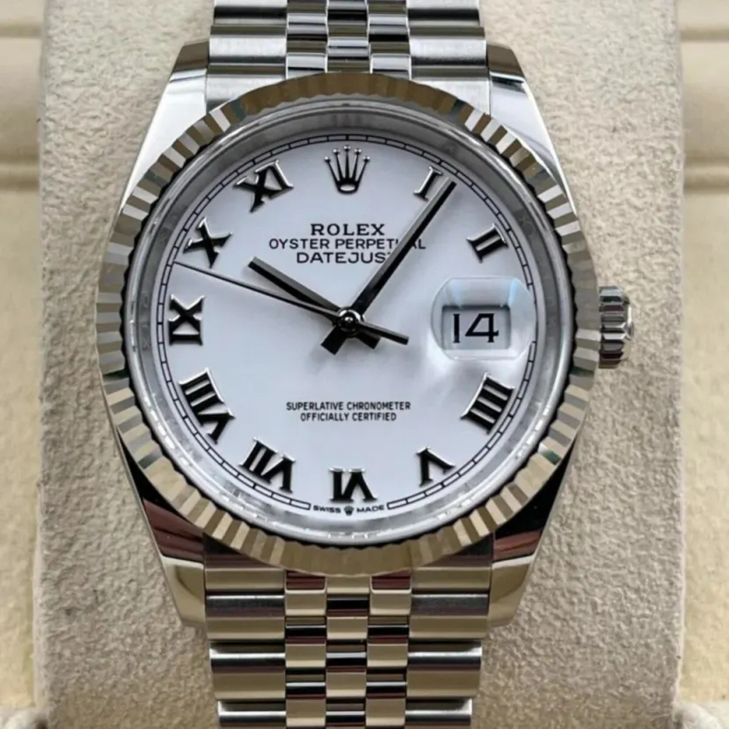 Rolex Datejust 36 White Roman Dial Steel Mens Watch 16220 36mm