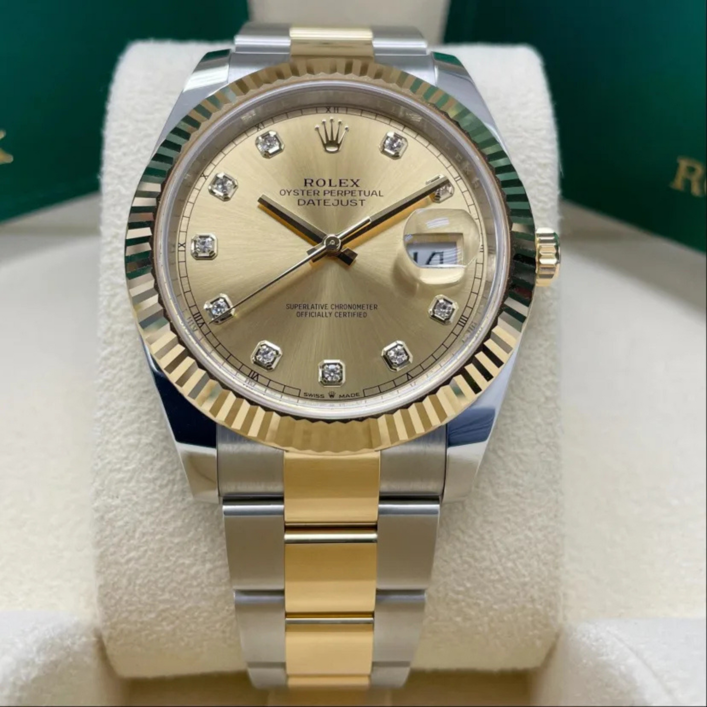Rolex Datejust II 41 Steel Yellow Gold Diamond Dial Mens Watch 116333 41mm