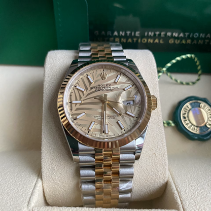 Rolex Datejust 36 Steel Yellow Gold Golden Palm Dial Mens Watch 126233 36mm