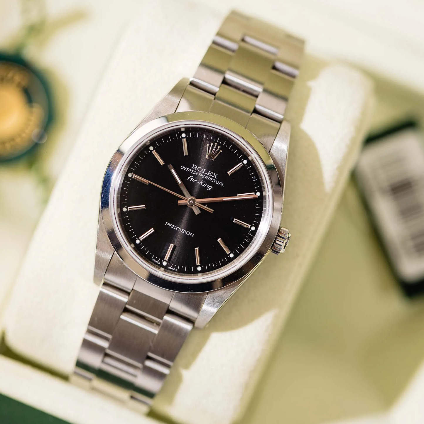 Rolex Air King 34 Black Dial Smooth Bezel Steel Mens Watch 14000 34mm