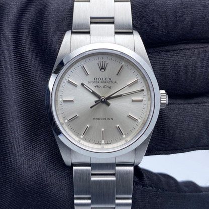 Rolex Air King 34 Silver Dial Smooth Bezel Steel Mens Watch 14000 34mm