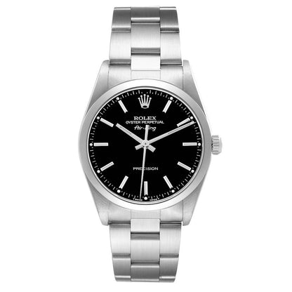 Rolex Air King 34 Black Dial Smooth Bezel Steel Mens Watch 14000 34mm