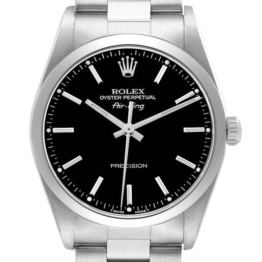 Rolex Air King 34 Black Dial Smooth Bezel Steel Mens Watch 14000 34mm