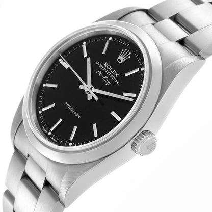 Rolex Air King 34 Black Dial Smooth Bezel Steel Mens Watch 14000 34mm