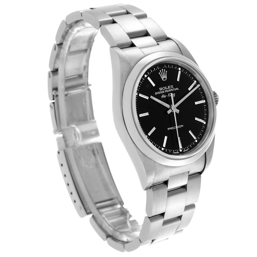 Rolex Air King 34 Black Dial Smooth Bezel Steel Mens Watch 14000 34mm