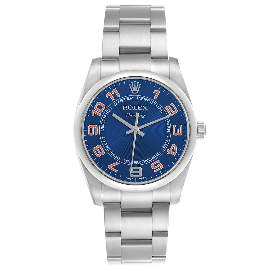 Rolex Air 34 King Blue Concentric Dial Steel Mens Watch 114200 34mm