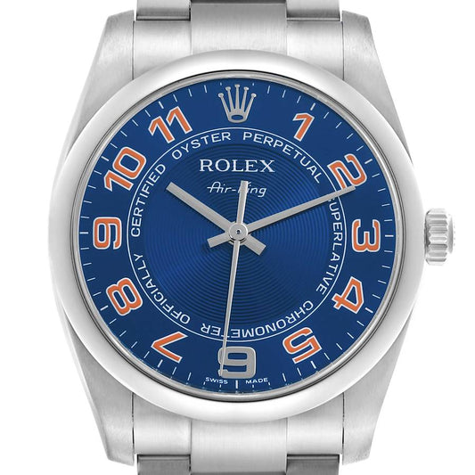 Rolex Air 34 King Blue Concentric Dial Steel Mens Watch 114200 34mm