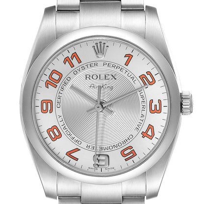 Rolex Air King 34 Concentric Silver Orange Dial Mens Watch 114200 34mm