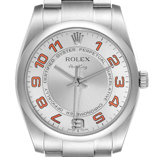 Rolex Air King 34 Concentric Silver Orange Dial Mens Watch 114200 34mm