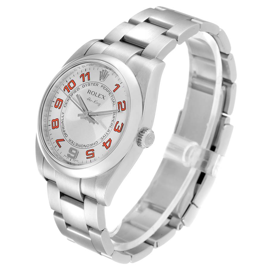 Rolex Air King 34 Concentric Silver Orange Dial Mens Watch 114200 34mm