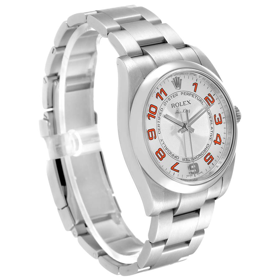 Rolex Air King 34 Concentric Silver Orange Dial Mens Watch 114200 34mm