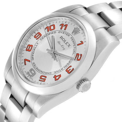 Rolex Air King 34 Concentric Silver Orange Dial Mens Watch 114200 34mm