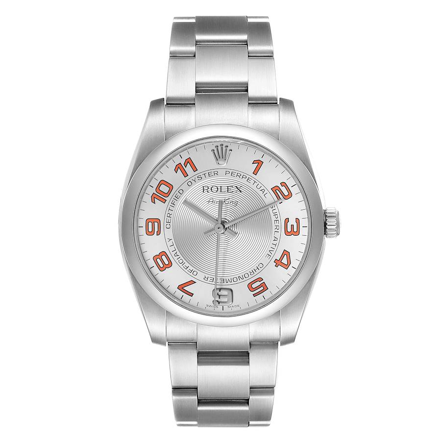 Rolex Air King 34 Concentric Silver Orange Dial Mens Watch 114200 34mm