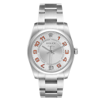 Rolex Air King 34 Concentric Silver Orange Dial Mens Watch 114200 34mm