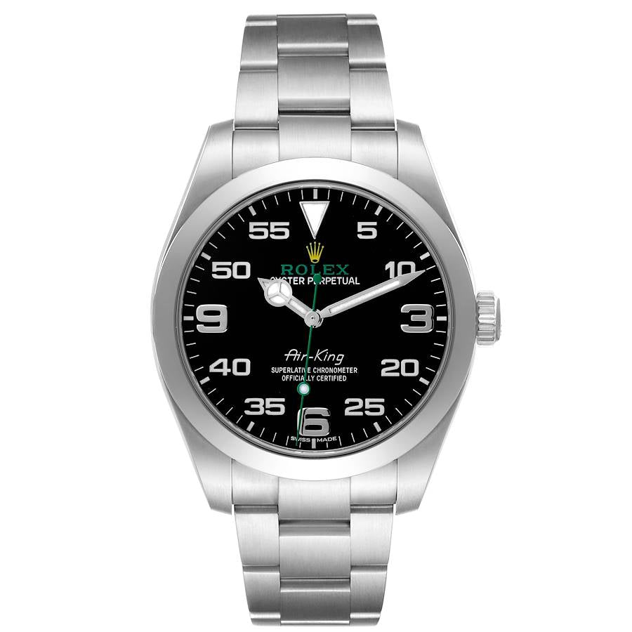 Rolex Air King Green Hand Black Dial Steel Mens Watch 116900 40mm