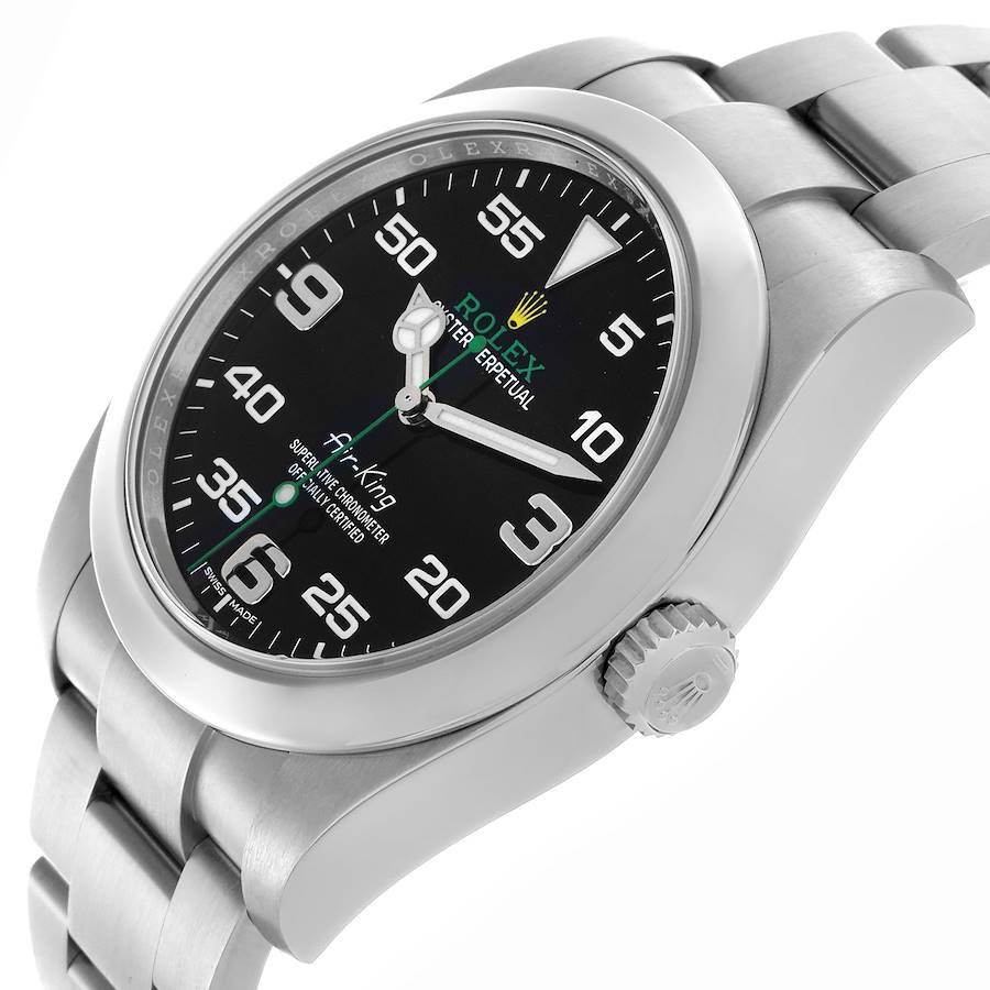 Rolex Air King Green Hand Black Dial Steel Mens Watch 116900 40mm