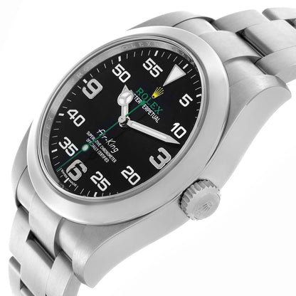 Rolex Air King Green Hand Black Dial Steel Mens Watch 116900 40mm