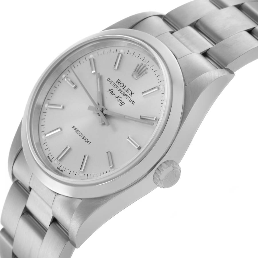 Rolex Air King 34 Silver Dial Smooth Bezel Steel Mens Watch 14000 34mm