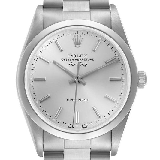 Rolex Air King 34 Silver Dial Smooth Bezel Steel Mens Watch 14000 34mm