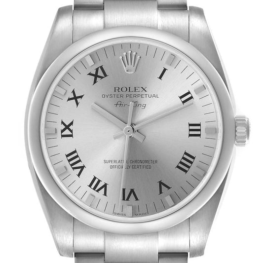 Rolex Air King Silver Roman Dial Stainless Steel Mens Watch 114200 34mm