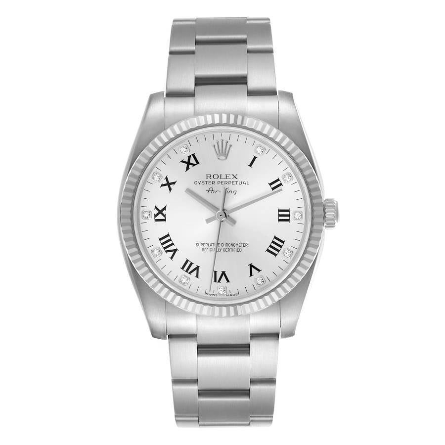 Rolex Air King Steel White Gold Silver Diamond Dial Mens Watch 114234 34mm