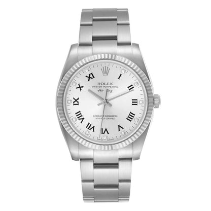 Rolex Air King Steel White Gold Silver Diamond Dial Mens Watch 114234 34mm
