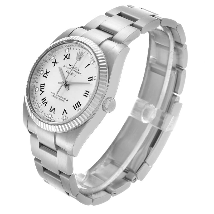 Rolex Air King Steel White Gold Silver Diamond Dial Mens Watch 114234 34mm