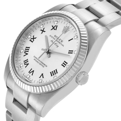 Rolex Air King Steel White Gold Silver Diamond Dial Mens Watch 114234 34mm