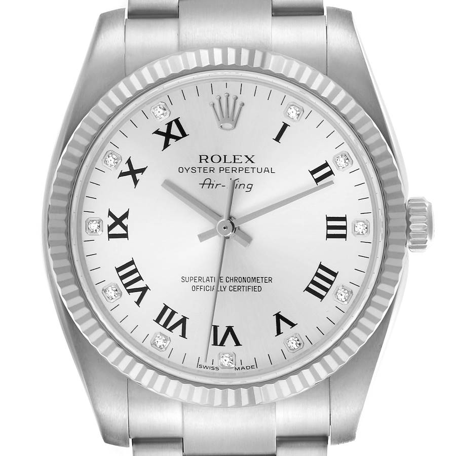 Rolex Air King Steel White Gold Silver Diamond Dial Mens Watch 114234 34mm