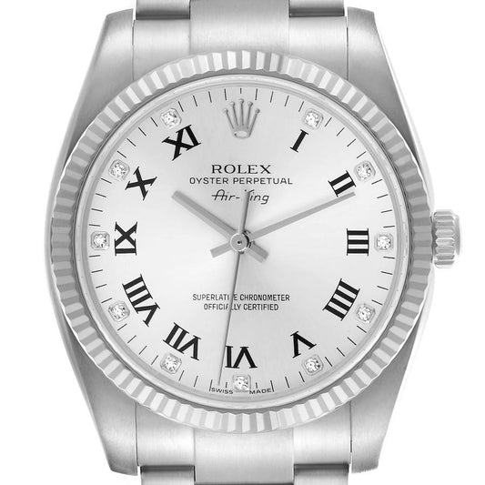 Rolex Air King Steel White Gold Silver Diamond Dial Mens Watch 114234 34mm