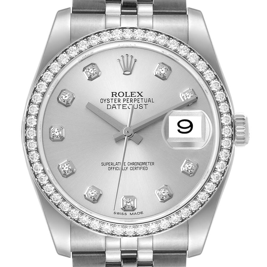 Rolex Datejust 36 Silver Diamond Dial Bezel Unisex Watch 116244 36mm