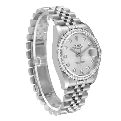 Rolex Datejust 36 Silver Diamond Dial Bezel Unisex Watch 116244 36mm