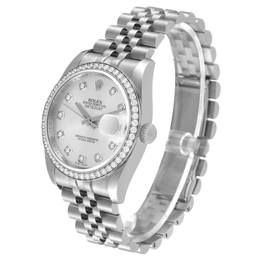 Rolex Datejust 36 Silver Diamond Dial Bezel Unisex Watch 116244 36mm