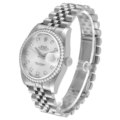 Rolex Datejust 36 Silver Diamond Dial Bezel Unisex Watch 116244 36mm