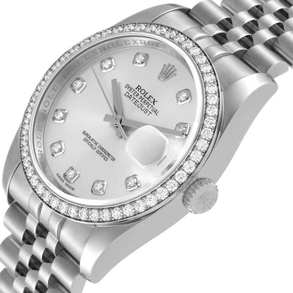 Rolex Datejust 36 Silver Diamond Dial Bezel Unisex Watch 116244 36mm