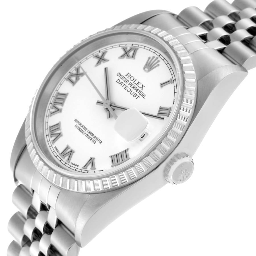 Rolex Datejust 36 White Roman Dial Steel Mens Watch 16220 36mm