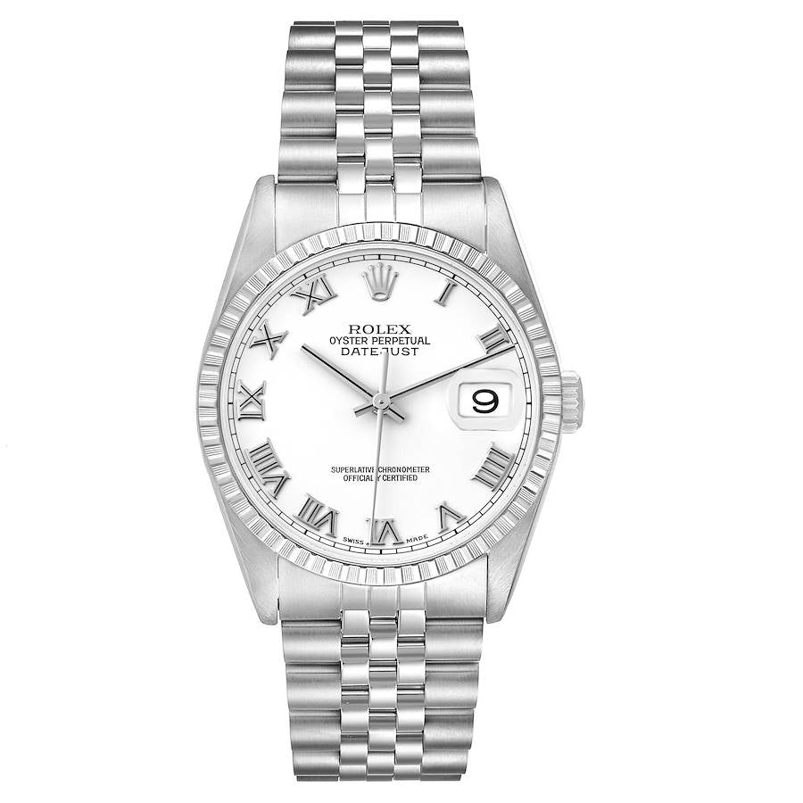 Rolex Datejust 36 White Roman Dial Steel Mens Watch 16220 36mm