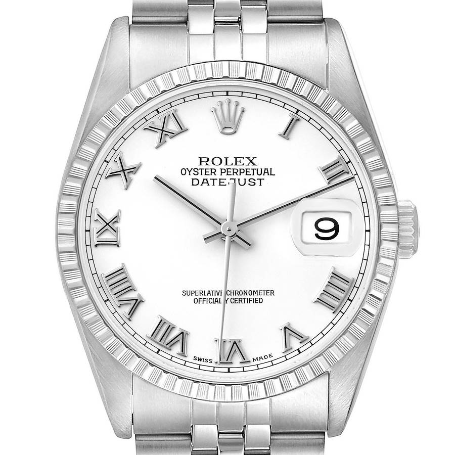 Rolex Datejust 36 White Roman Dial Steel Mens Watch 16220 36mm