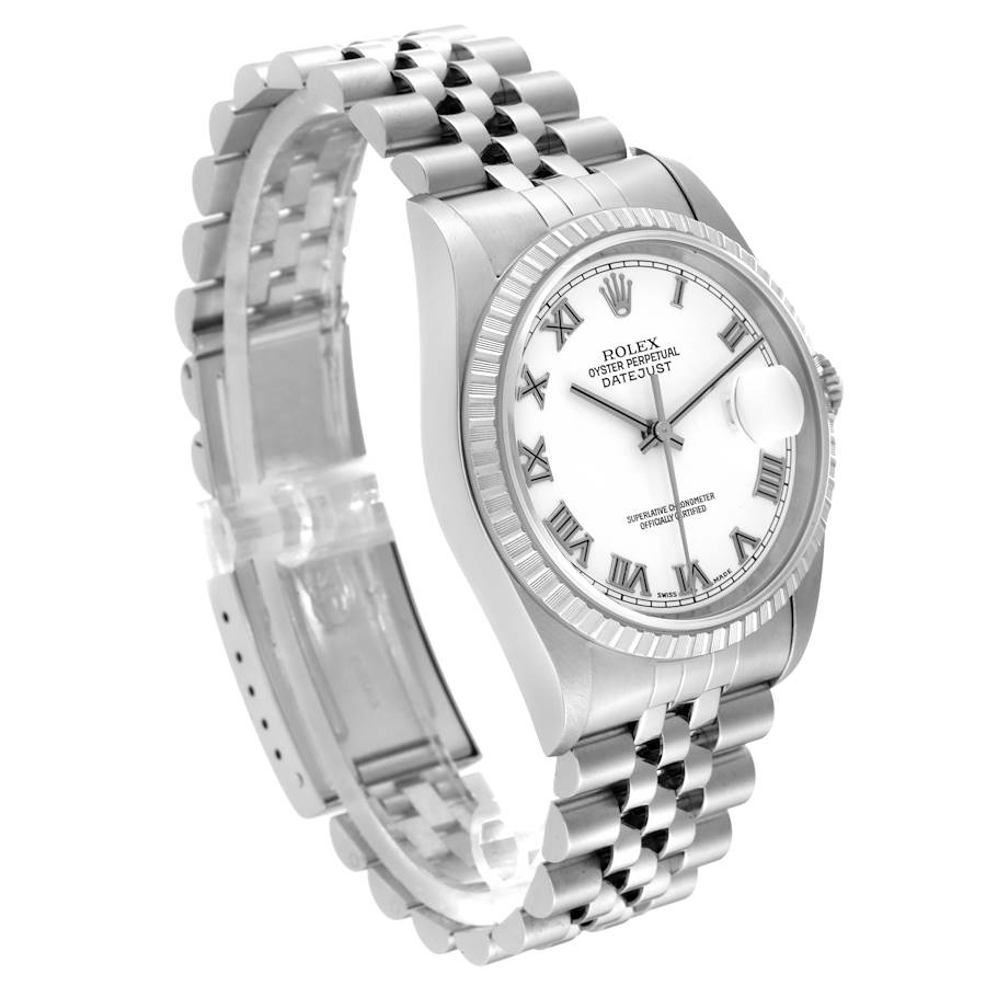Rolex Datejust 36 White Roman Dial Steel Mens Watch 16220 36mm