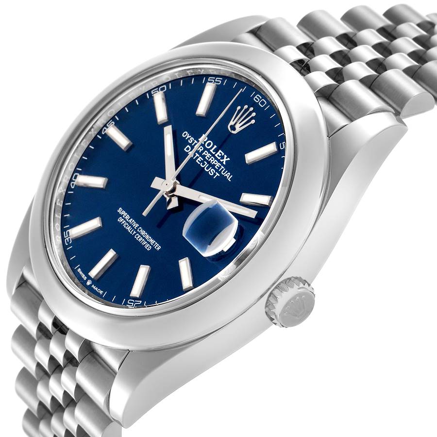 Rolex Datejust 41 Blue Dial Smooth Bezel Steel Mens Watch 126300 41mm