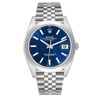 Rolex Datejust 41 Blue Dial Smooth Bezel Steel Mens Watch 126300 41mm
