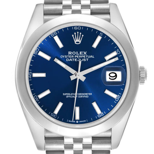 Rolex Datejust 41 Blue Dial Smooth Bezel Steel Mens Watch 126300 41mm