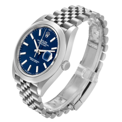 Rolex Datejust 41 Blue Dial Smooth Bezel Steel Mens Watch 126300 41mm