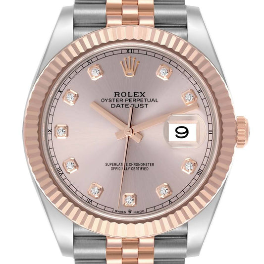 Rolex Datejust 41 Steel Everose Gold Sundust Diamond Dial Mens Watch 126331 41mm