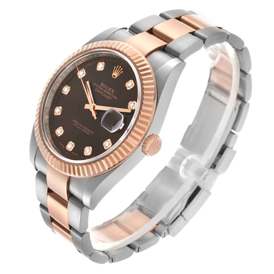 Rolex Datejust 41 Steel Rose Gold Chocolate Diamond Dial Mens Watch 126331 41mm