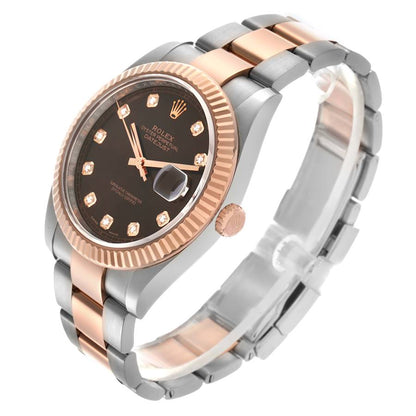 Rolex Datejust 41 Steel Rose Gold Chocolate Diamond Dial Mens Watch 126331 41mm